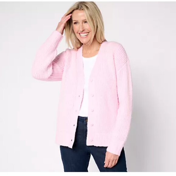 Studio Park Amy Stran Button Front Sparklin' Cardigan Pink Lilly 1X A676778 EUC - Picture 6 of 6